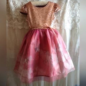 US Angels Little Girls                         Sequin Unicorn-Print Dress